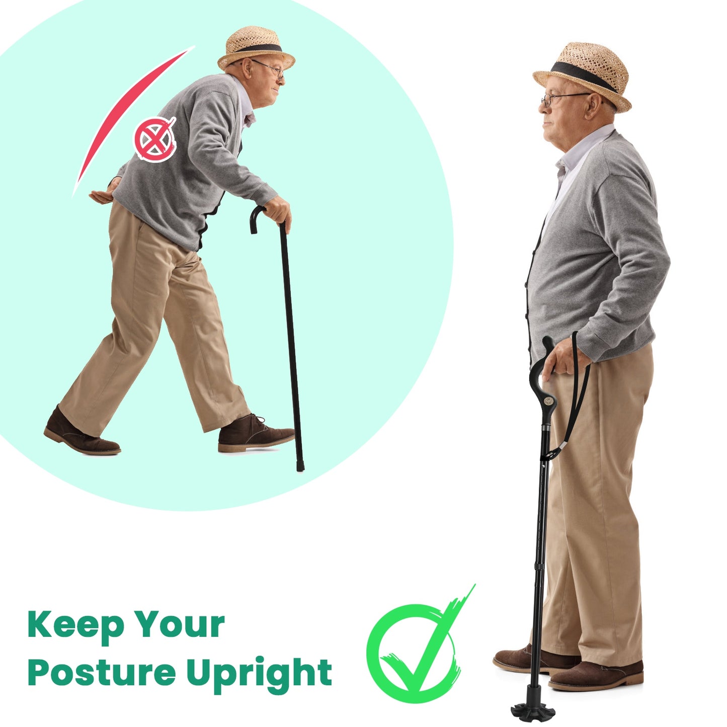 1Pc Posture Walking Cane For Men Women Old People Collapsible Walking Cane Heavy Duty Walking Stick With 10 Adjustable Heights For Hiking